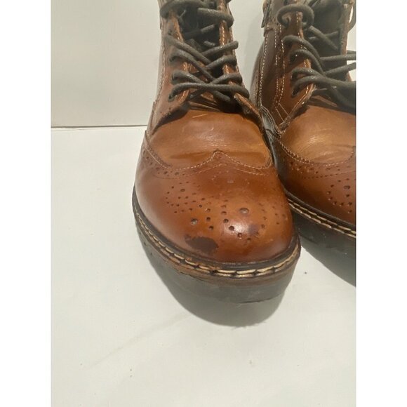 STEVE MADDEN MENS WESTERN CONGNAC LEATHER ANKLE BOOTS BRONW SIZE 9 - Picture 3 of 10